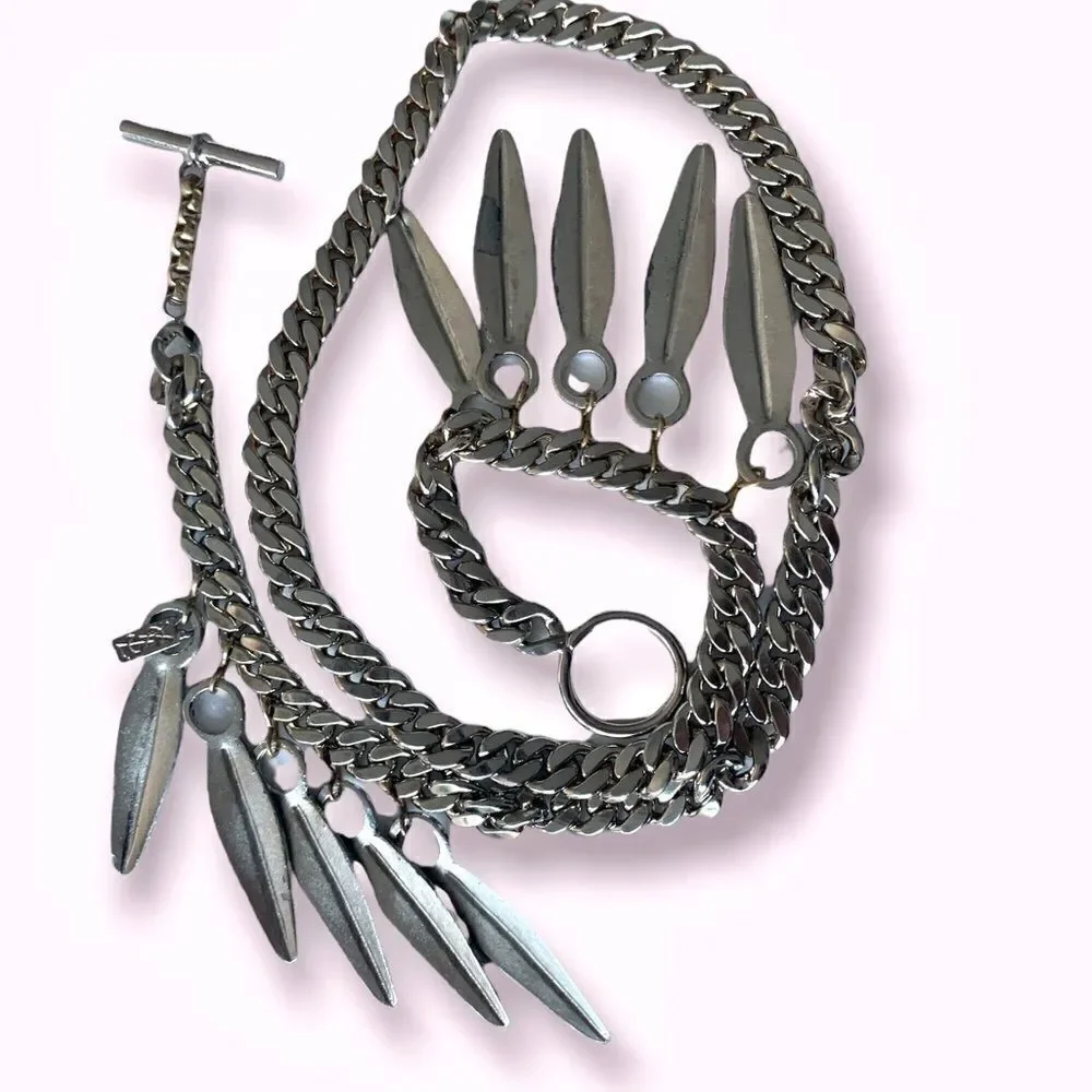 YSL silver chain link belt leaf design